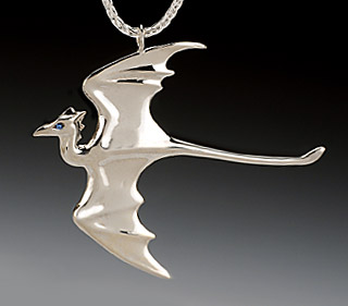 Flying Dragon in sterling silver, with Swarovski crystal eye